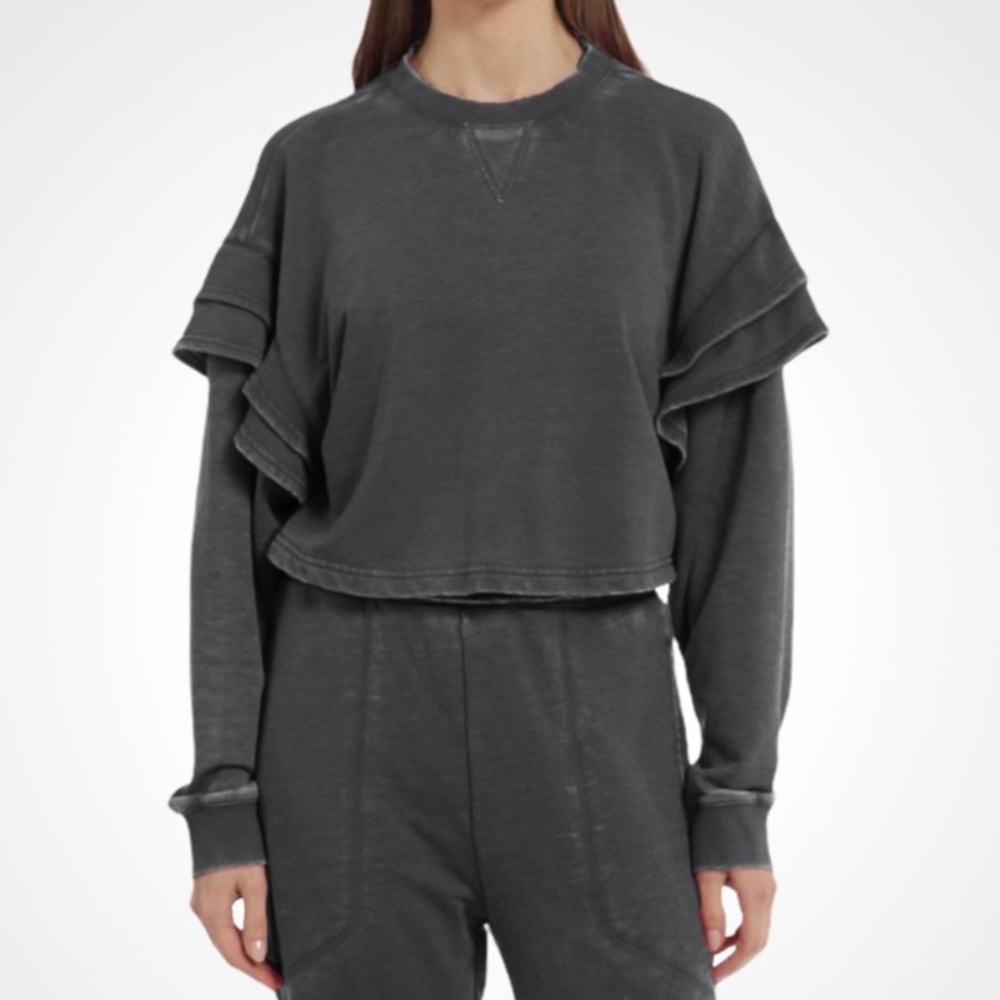 New 7 For All Mankind Crew Neck Crop Sweatshirt Top